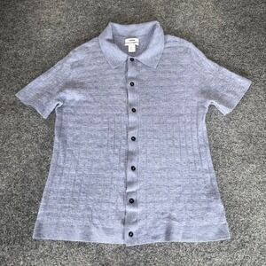 Jason Wu Mens Large Blue Merino Wool Short Sleeve Button Down Shirt Casual Top